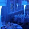 party centerpieces in lampshade style with blue lighting available for rent