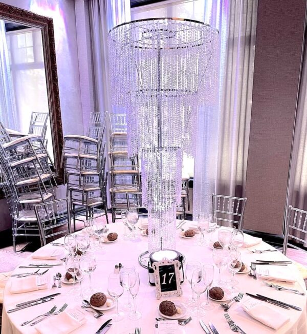 Chandelier Crystal centerpiece party decor event decoration long island ny nj ct pa nyc manhattan suffolk county nassau table linen table setup