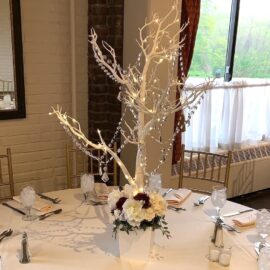 party decorations table decor centerpiece new york ny nj pa ct long island manzanita tree hanging crystals silk flowers